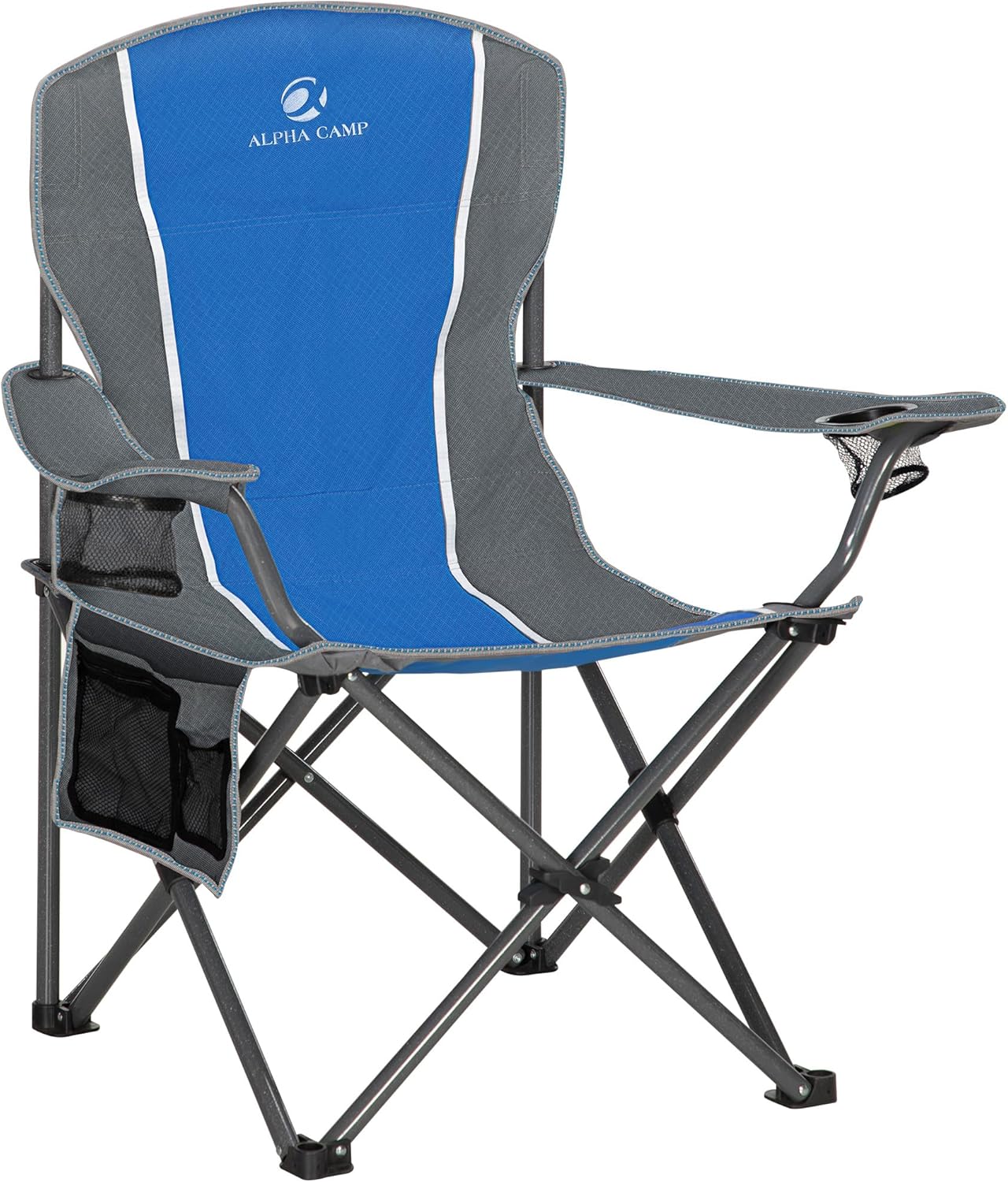 ALPHA CAMP Oversized Camping Folding Chair - Heavy Duty Steel Frame Support 350 LBS, Collapsible Padded Arm With Cup Holder, Quad Lumbar Back, Portable for Outdoor/Indoor