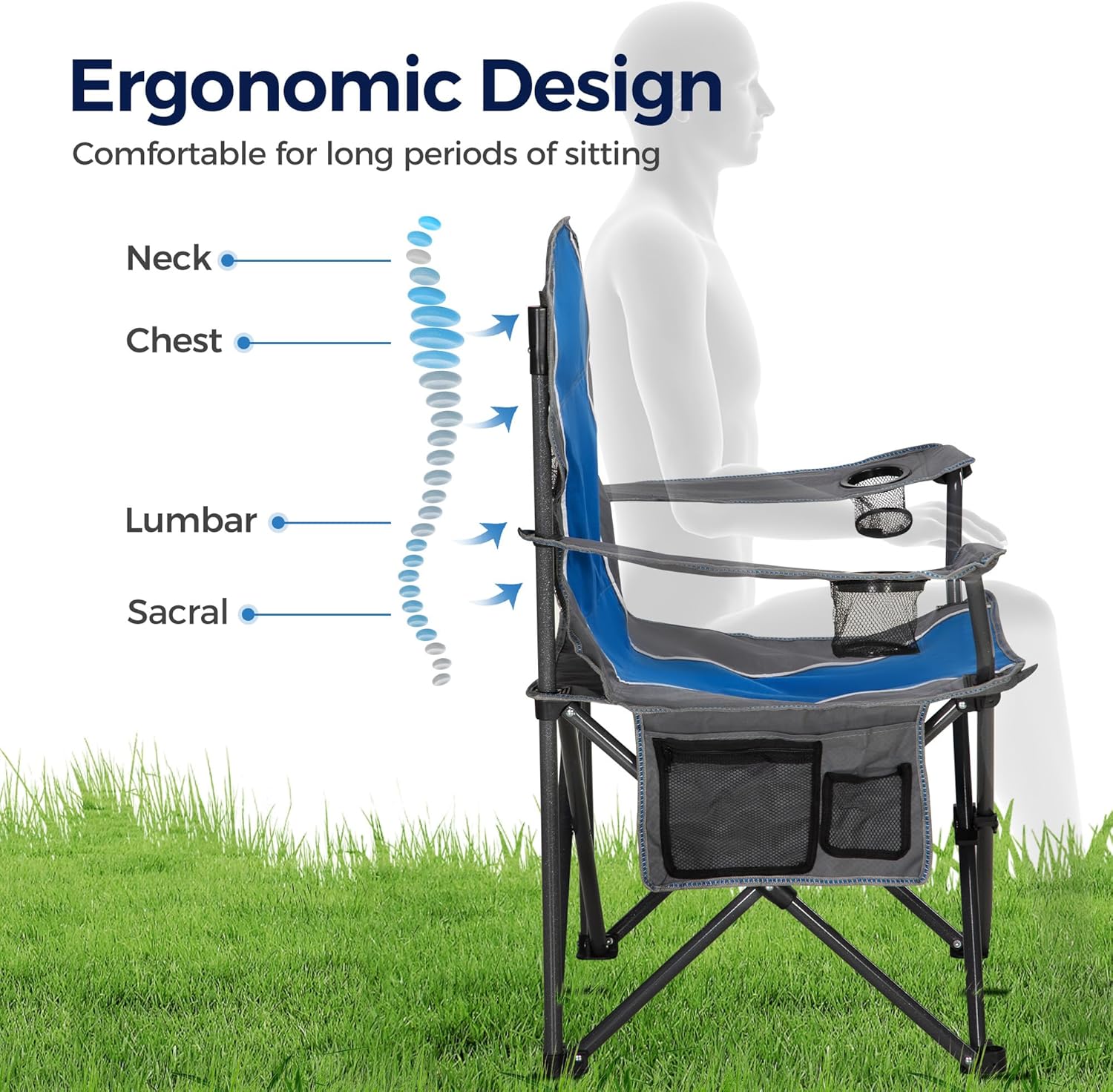ALPHA CAMP Oversized Camping Folding Chair - Heavy Duty Steel Frame Support 350 LBS, Collapsible Padded Arm With Cup Holder, Quad Lumbar Back, Portable for Outdoor/Indoor - Image 3