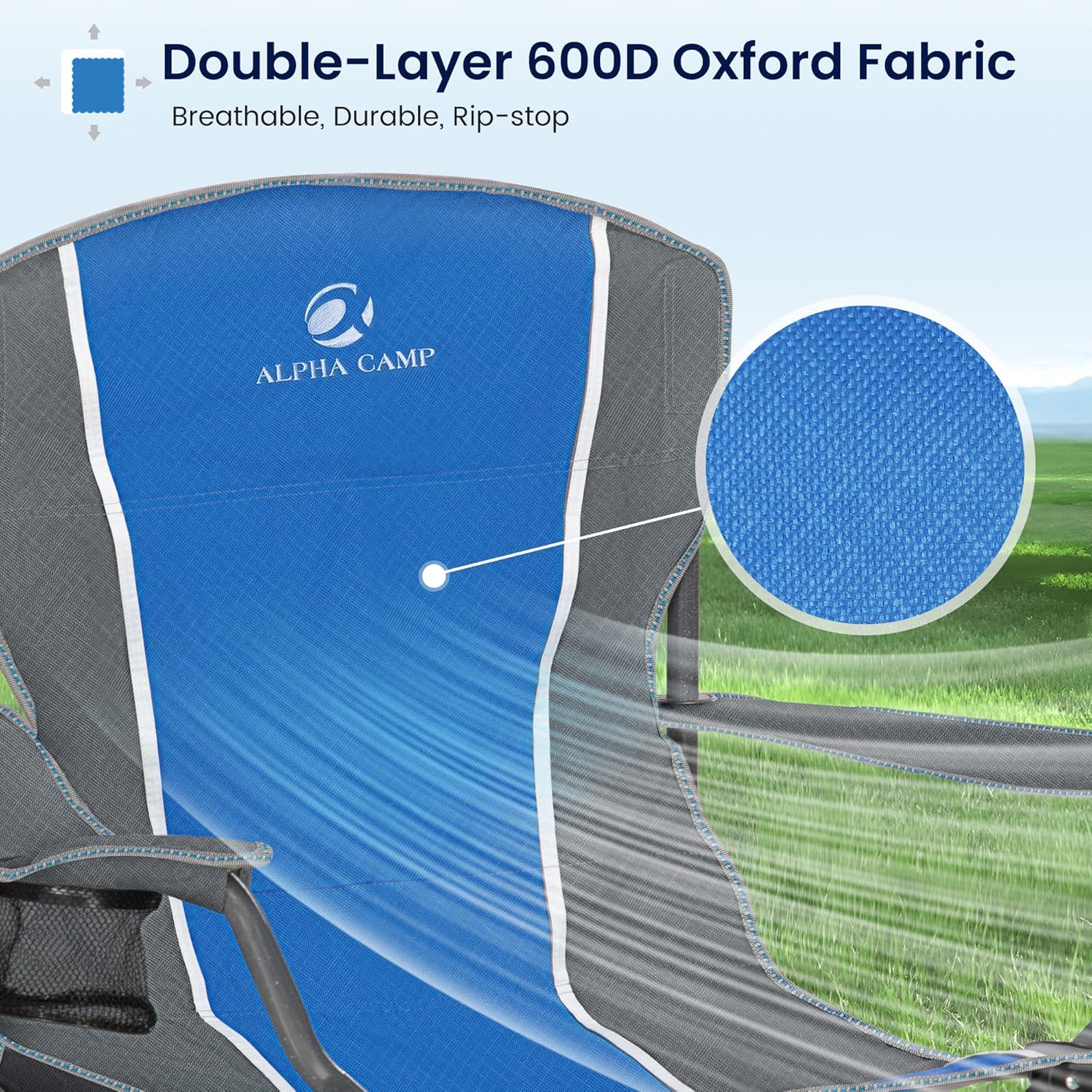 ALPHA CAMP Oversized Camping Folding Chair - Heavy Duty Steel Frame Support 350 LBS, Collapsible Padded Arm With Cup Holder, Quad Lumbar Back, Portable for Outdoor/Indoor - Image 5