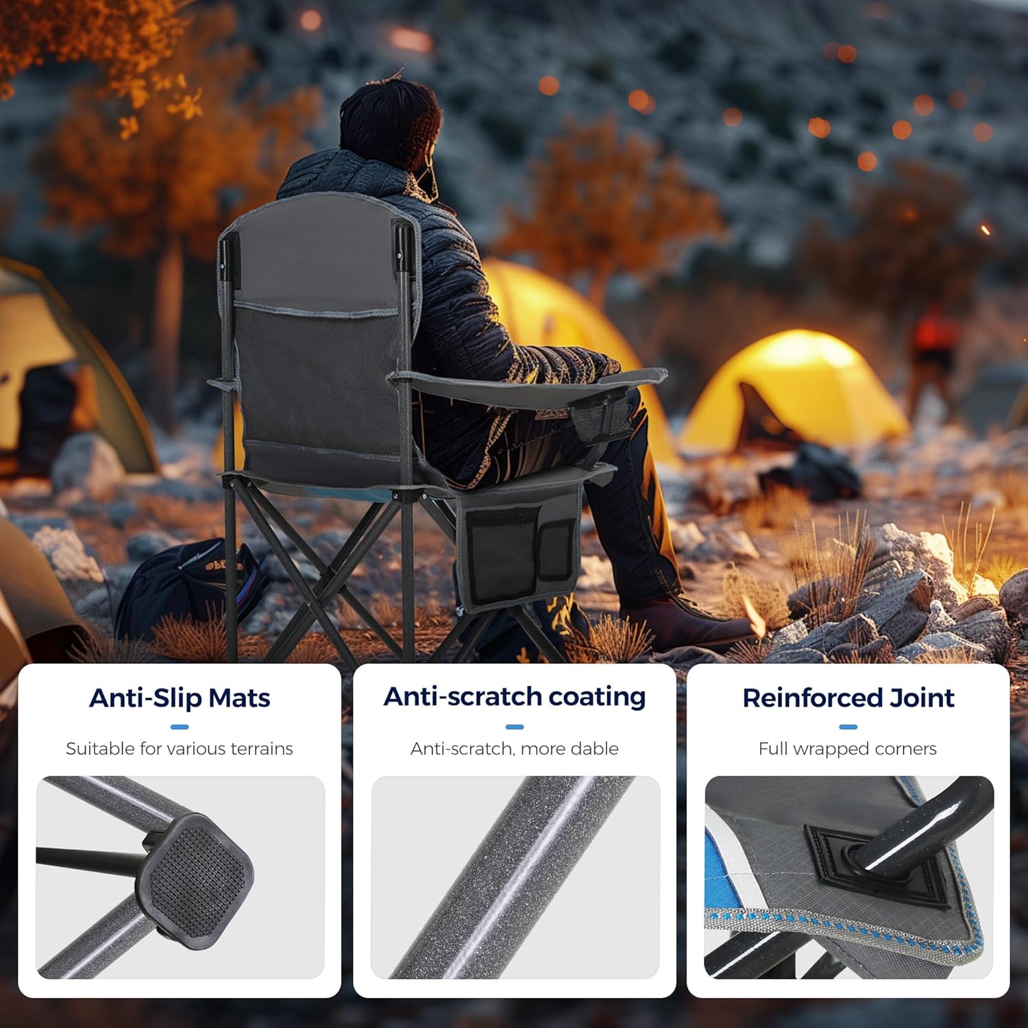 ALPHA CAMP Oversized Camping Folding Chair - Heavy Duty Steel Frame Support 350 LBS, Collapsible Padded Arm With Cup Holder, Quad Lumbar Back, Portable for Outdoor/Indoor - Image 9