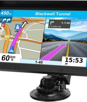 GPS Navigator for Car Truck RV, Latest 2025 Map, 7 inch Touch Screen Real Voice Spoken Turn-by-Turn Direction Reminding Navigation System for Cars, Vehicle GPS with Speed and Red Light Warning (Blue)