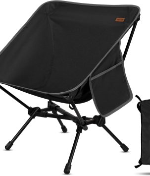 TOBTOS Ultralight Camping Chair, Portable Folding Backpacking Chair, Compact Camping Chair with Carry Bag for Outdoor Camp Hiking Backpack Beach Travel (Black)